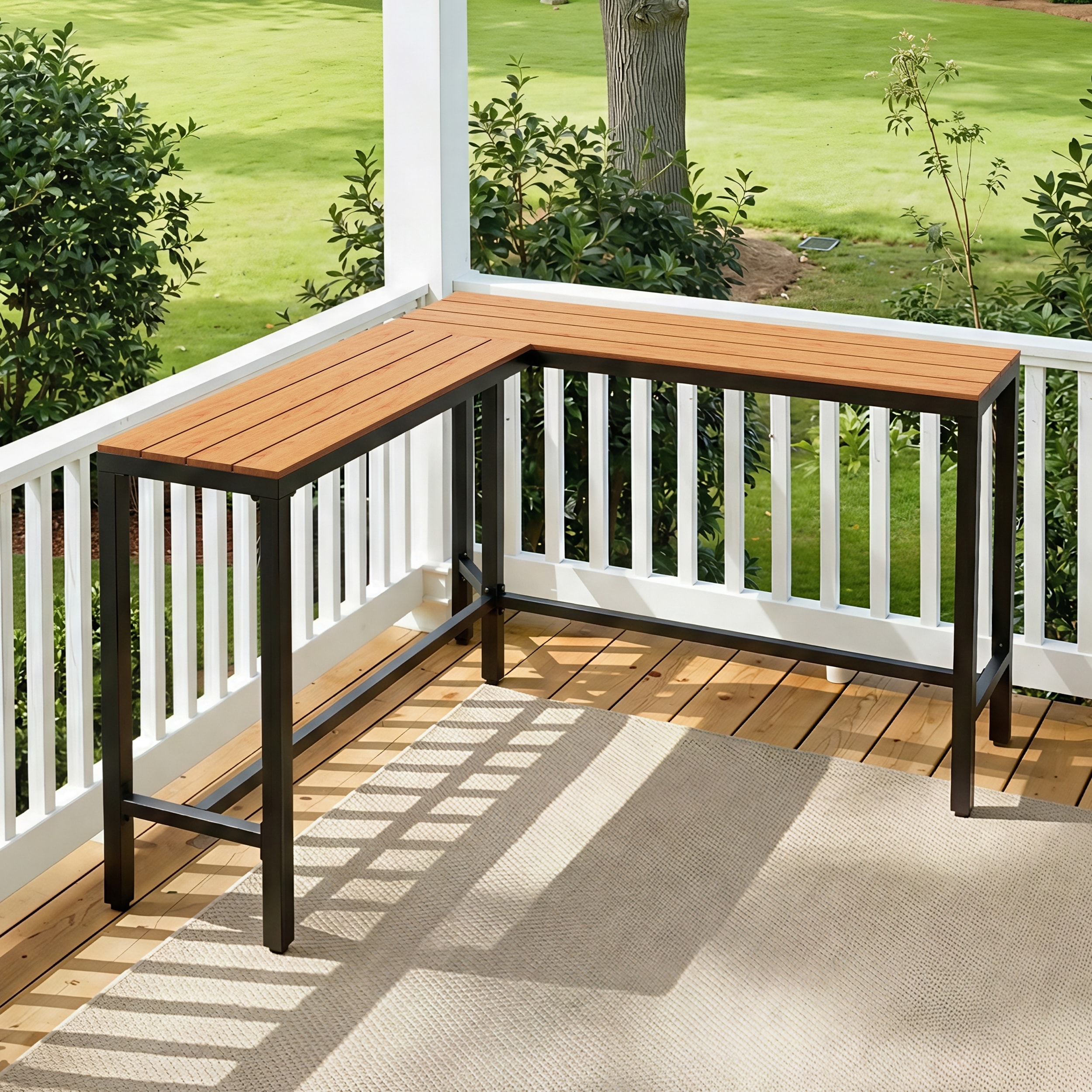 Crestlive Products Outdoor L-Shaped Patio Bar Table Pub Table Dining Table