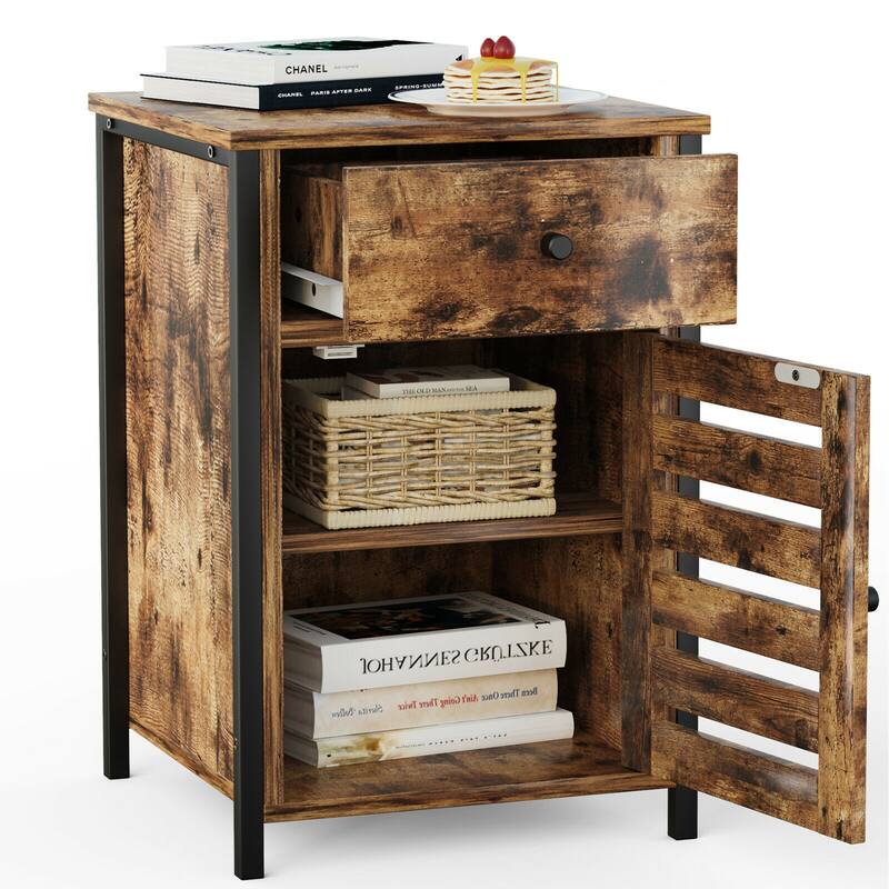 Gymax Nightstand with Drawer Cabinet Adjustable Shelf Industrial Side