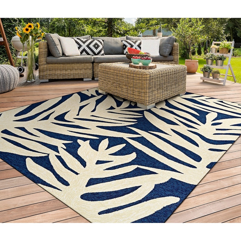 Miami Palm Indoor/ Outdoor Area Rug - 3'6" x 5'6" - Navy/Ivory