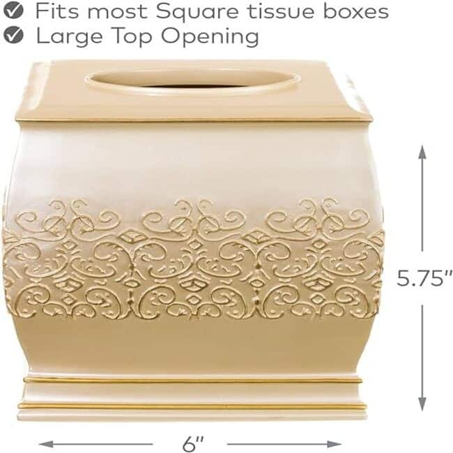 Creative Scents Shannon Beige Square Tissue Box Cover - Gold - Gold