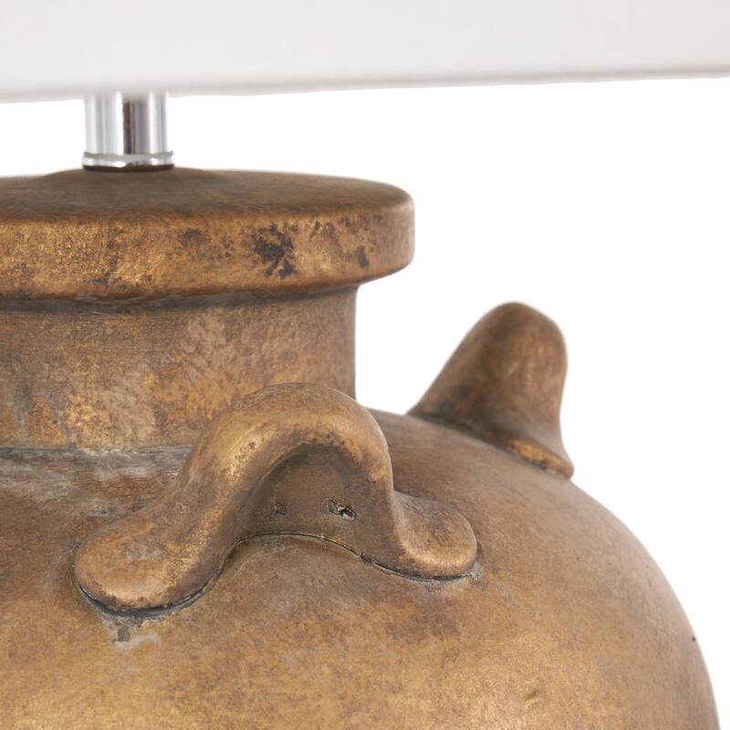 Light Brown, Black or Brown Ceramic Tall Distressed Antique Style Pot Vase Room Table Lamp with White Linen Shade