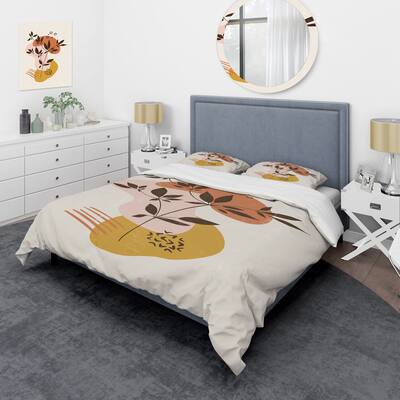 Designart 'Vintage Plant With Minimalist Shapes II' Modern Duvet Cover Set