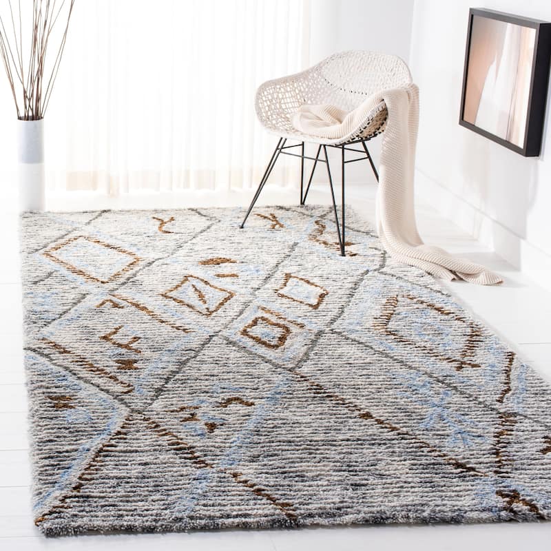SAFAVIEH Handmade Casablanca Shag Synne Wool Rug - 8' x 10' - Grey/Blue - Rectangle