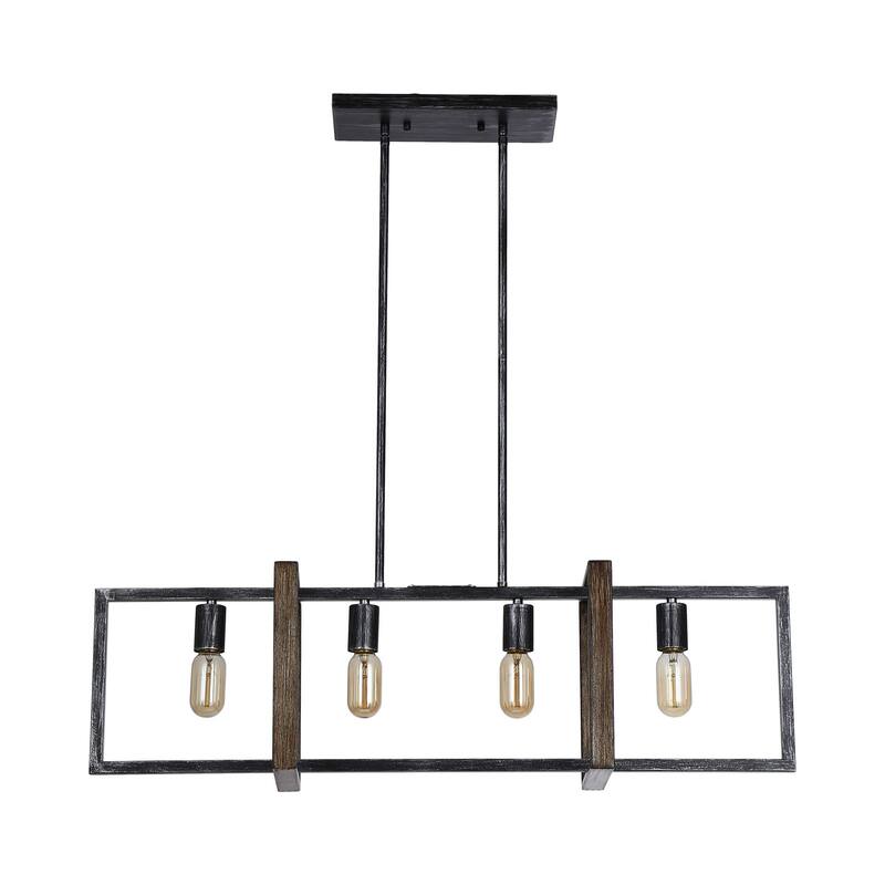 Modern 4-Light Distressed Black Linear Chandelier for Dining Room - 35.5-in L x 10.2-in W x 10.2-in H