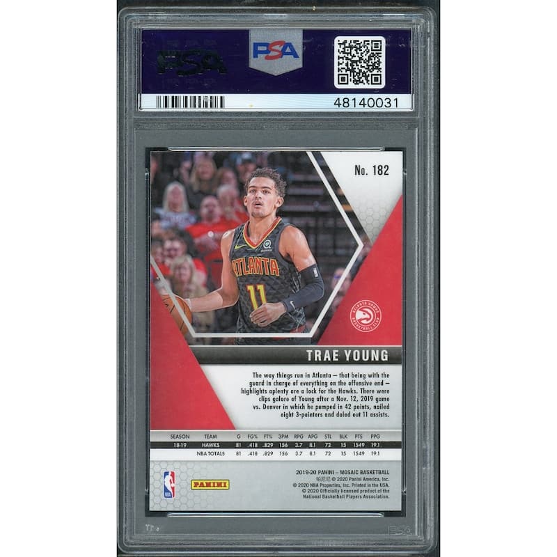 Trae Young 2019 Panini Mosaic Basketball Card #182 Graded PSA 10 GEM MINT - 8'6" x 11'6"