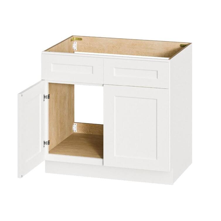33" Solid Wood Shaker Sink Base Cabinet, White, 24" Deep, 2-Door Cabinet for Kitchen or Bathroom (Countertop Not Included)