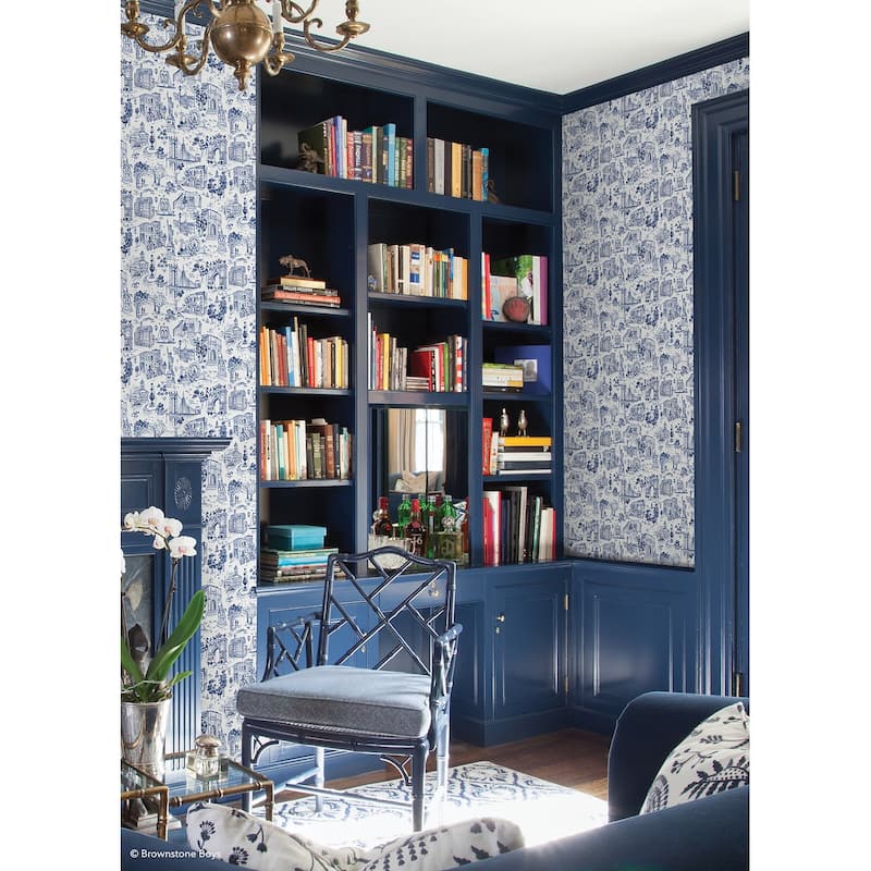 NuWallpaper Brownstone Boys Toile de New York Navy Peel and Stick Wallpaper - N/A