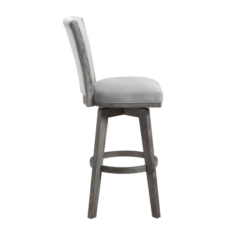 Core Set of 2 Swivel Barstool Chairs, Gray Wood, Channeled Velvet