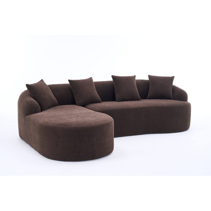 L-Shaped Sectional Sofa with Curved Chaise, Chenille Boneless Cloud Sofa, Modular 4-Seater Sofa with 4 Throw Pillows