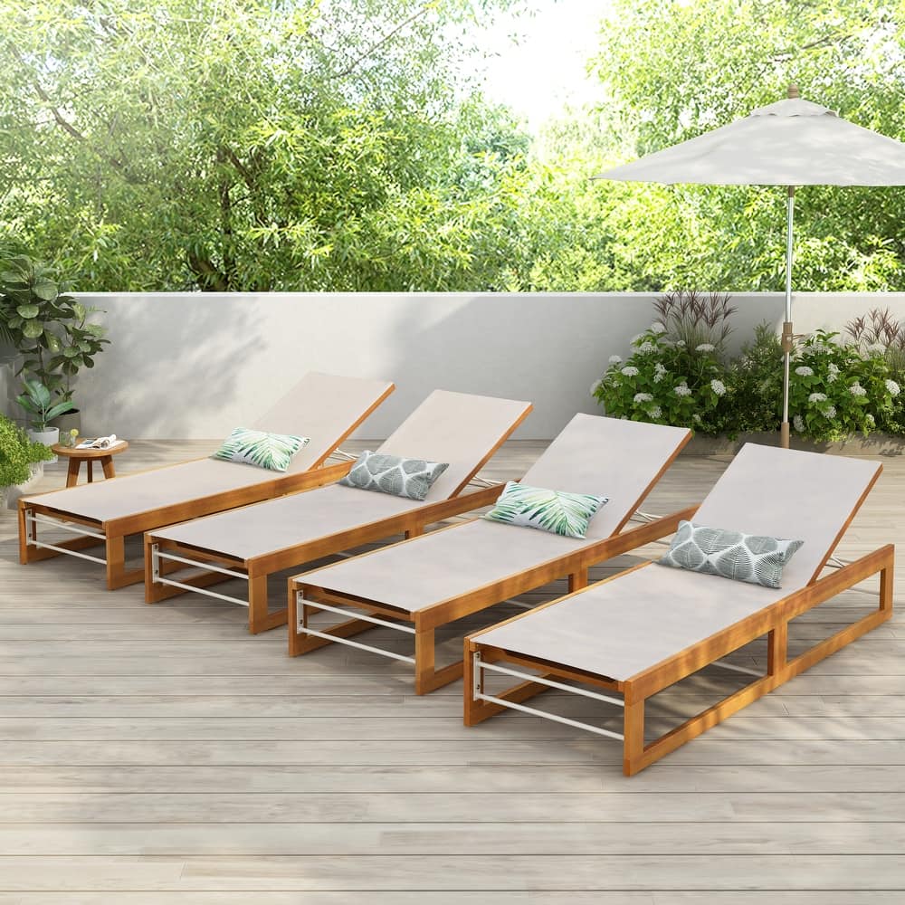 Emile Outdoor Mesh and Wood Chaise Lounge (Set of 4) by Christopher Knight Home