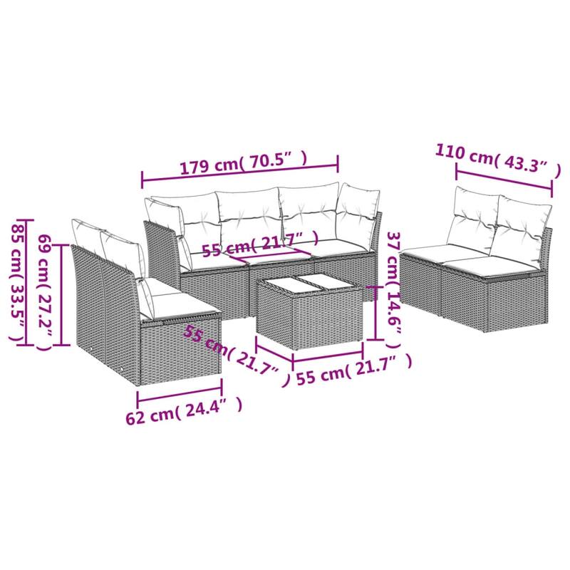 vidaXL Garden Sofa Set Black, Cream White