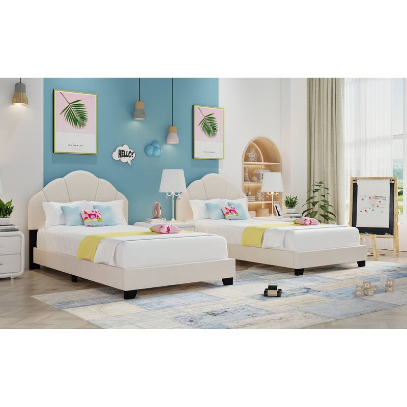 Twin Velvet Upholstered Platform Bed with Shell Headboard