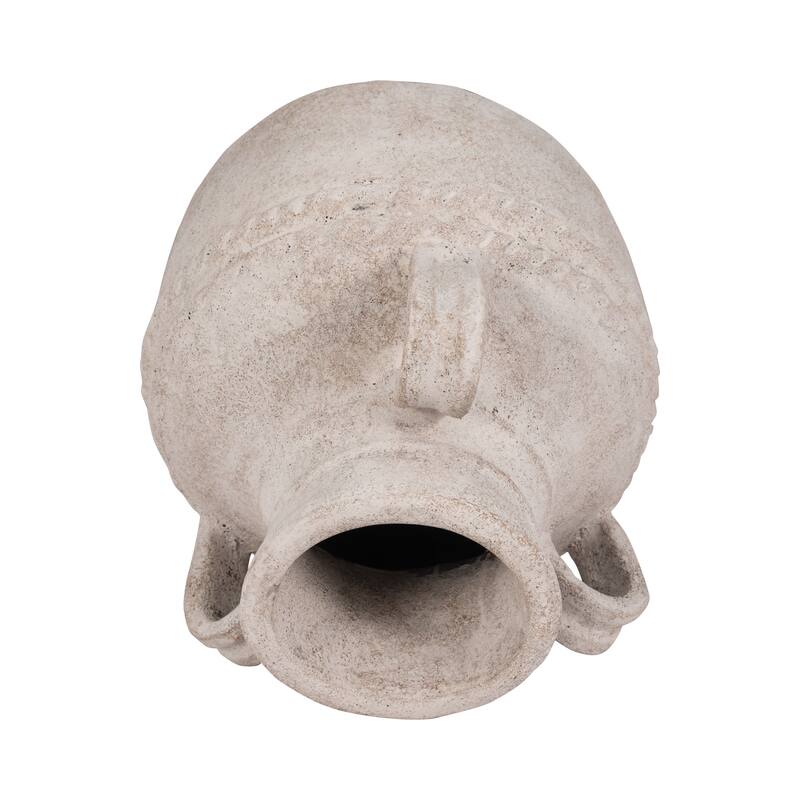 Pottery Terracotta Vase with Rustic Textured and Triple Handles Design