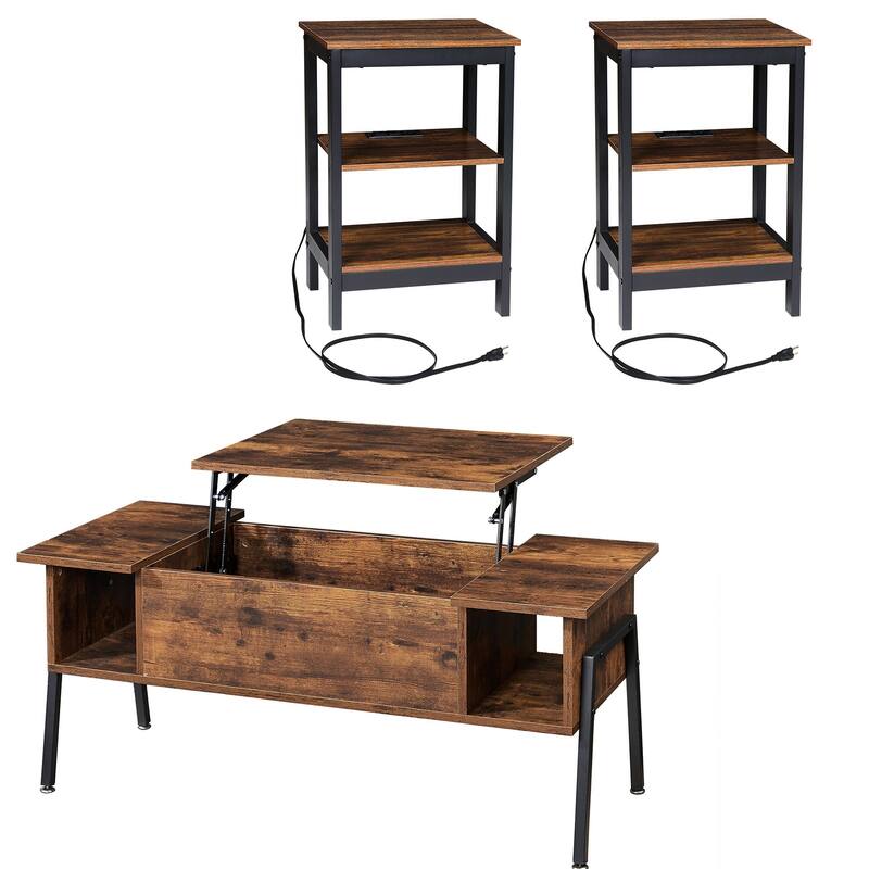 VECELO 3-Piece Coffee Table Set,Lift Top Coffee Table with Hidden Storage and Nightstands Set of 2
