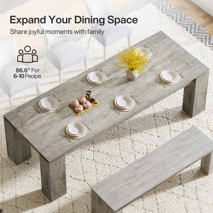86-Inch Wood Dining Table, Industrial Modern Kitchen Table