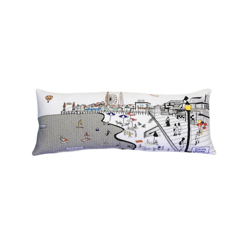 HomeRoots 35" White Ocean City MD Daylight Skyline Lumbar Decorative Pillow