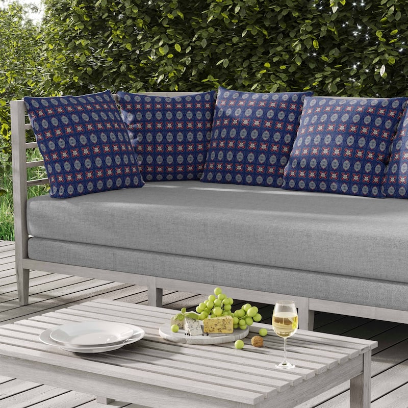 Darbari Dynasty Indoor/Outdoor Reversible Throw Pillow Blue and Gray