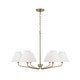 preview thumbnail 1 of 2, 34" W x 22.5" H 6-Light Angular Chandelier with Tapered White Fabric Shades - 34"W x 22.25"H Aged Brass