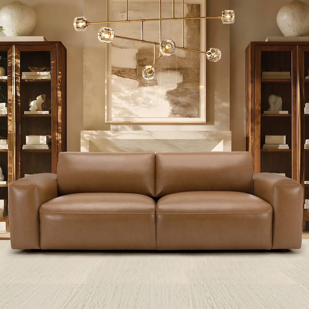 95" Oversized 3-Seater Sofa - Extra Deep Seats & Wide Arms, Down-Filled PU Leather Couch for Living Room, Apartment