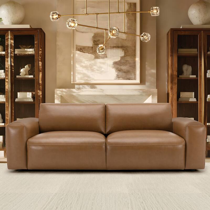 95" Oversized 3-Seater Sofa - Extra Deep Seats & Wide Arms, Down-Filled PU Leather Couch for Living Room, Apartment