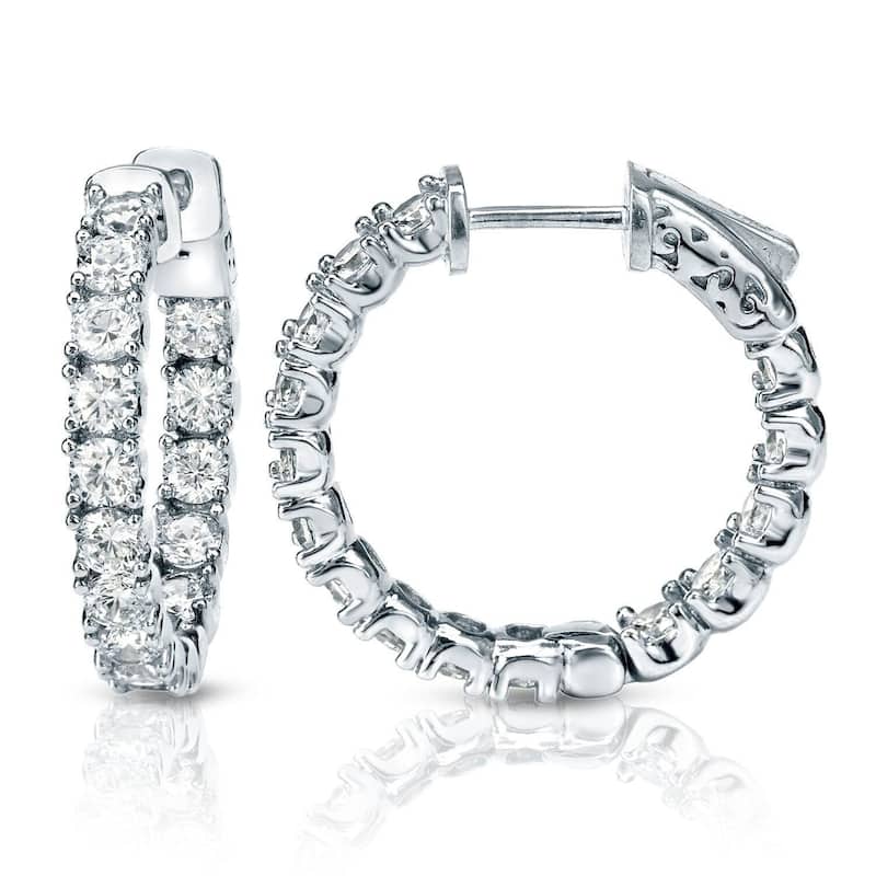 Auriya 14k Gold 3 carat TW Medium Inside-Out Diamond Hoop Earrings - 0.86-inch (J-K, I1-I2)