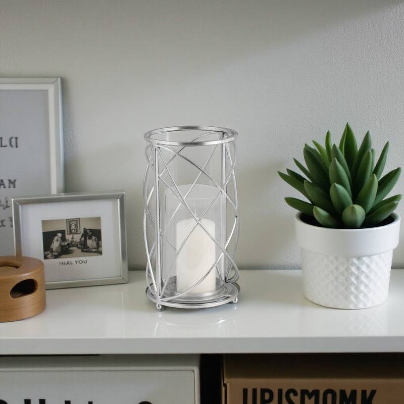 Metal Hurricane Candle Holder - Contemporary Rustic Pillar Candle Holder - Decorative Home Decor