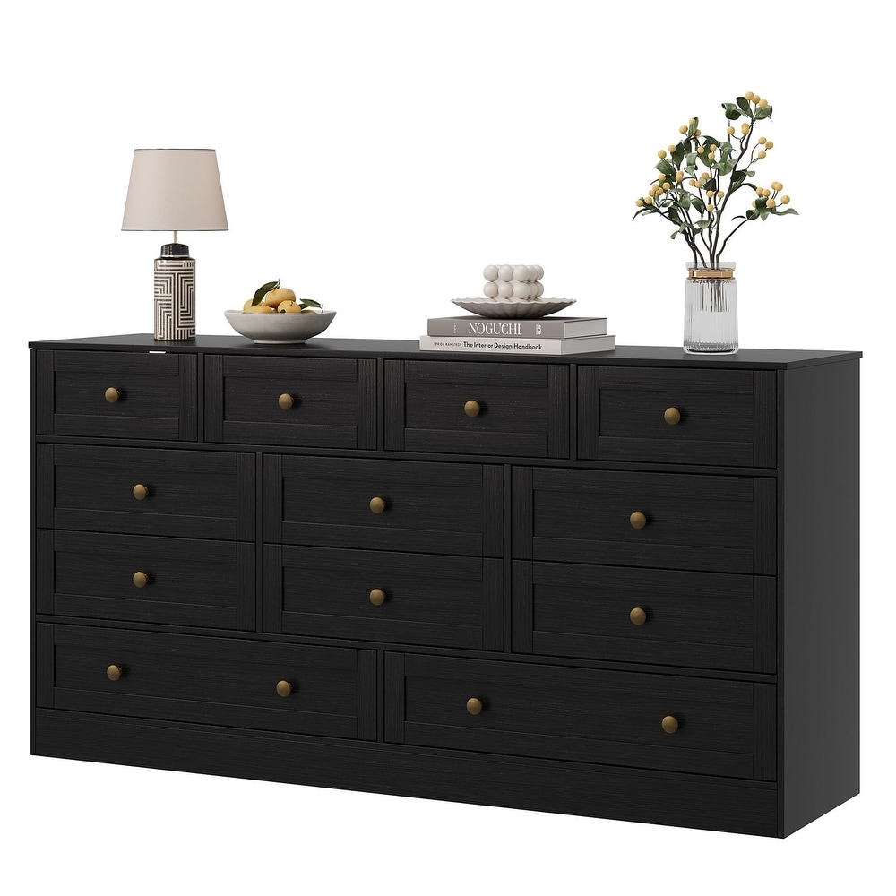 black horizontal dresser Kappesberg Jolyne 6-Drawer Horizontal Dresser, Black Modern Bedroom Storage for Adults and Teens, 28.5 inchh x 50.4 inchw x 17.7 inchd