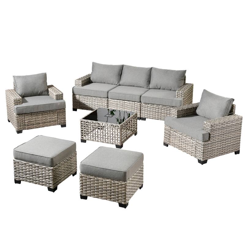 HOOOWOOO 8-piece Outdoor Wicker Patio Furniture Set with Coffee Table