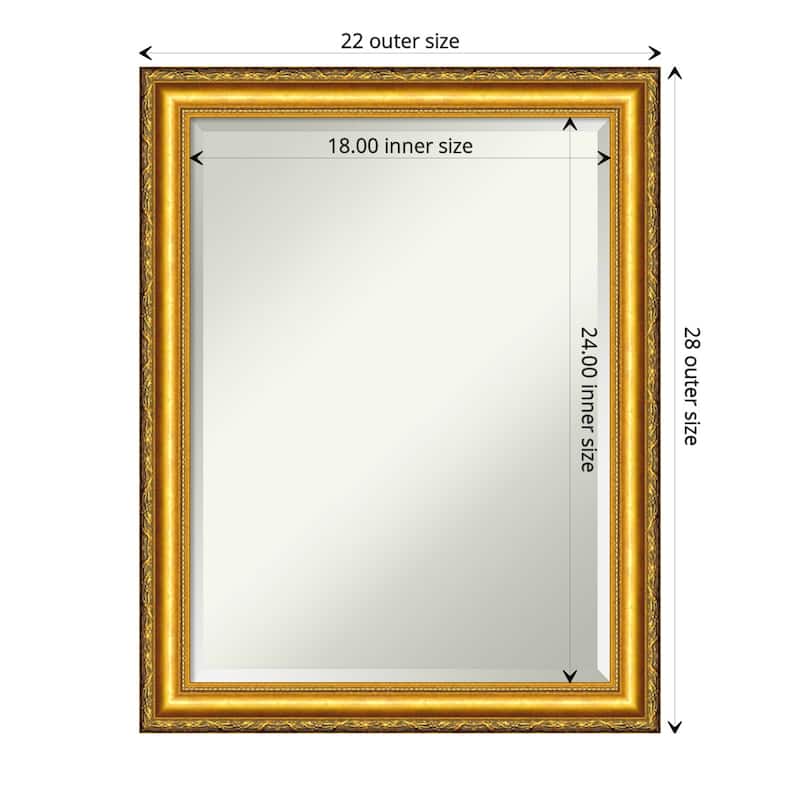 Beveled Wood Wall Mirror - Colonial Embossed Gold Frame - Outer Size: 22 x 28 in