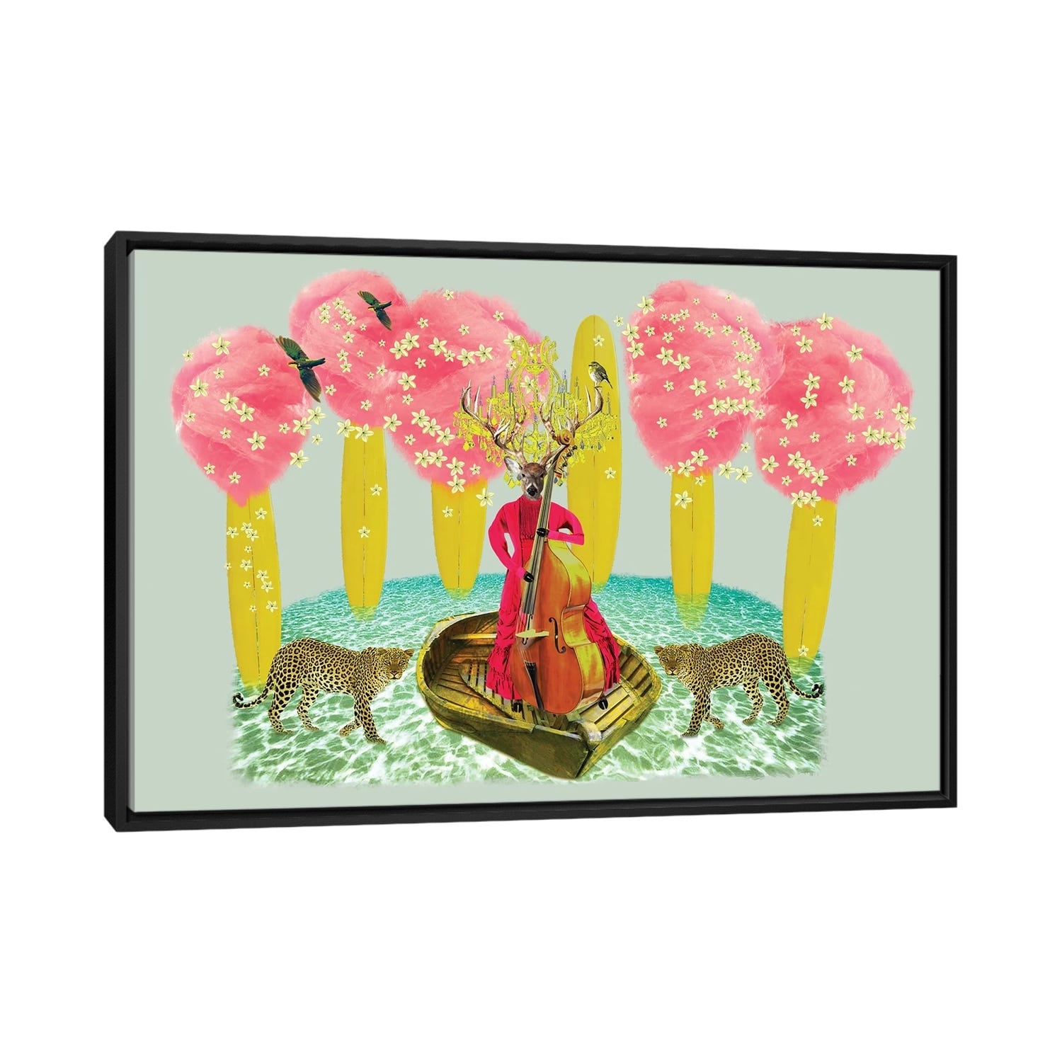 iCanvas "Cotton Candy On Yellow Surfboards" by Caroline Keslassy Framed