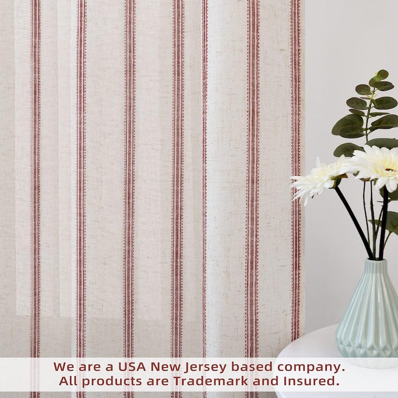 DriftAway Farmhouse Linen Blend Curtains Vertical Striped Printed Drapes