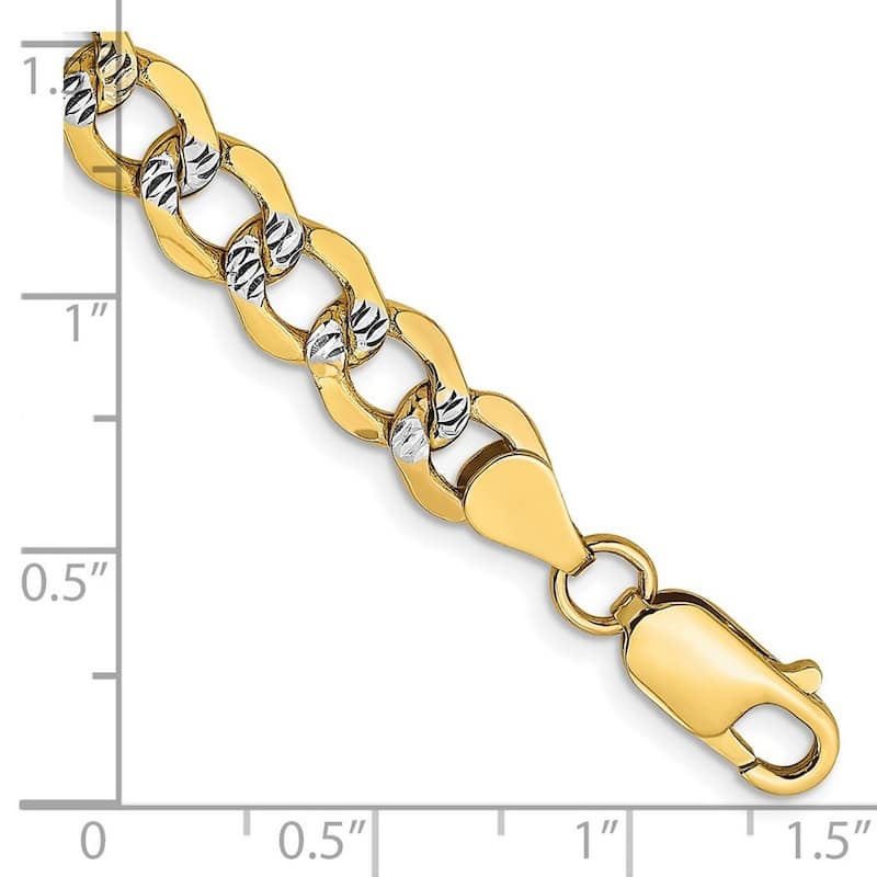 Curata 14k 6.75mm Semi solid Pave Curb Chain Bracelet 8 Inch