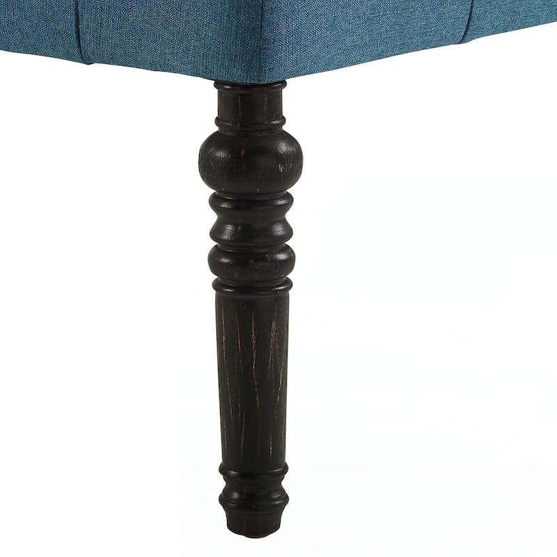 Fabric Tufted Turned Leg Dining Bench, Blue
