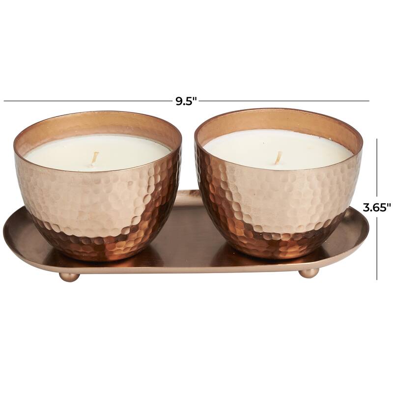 Metal Scented Hammered 10 oz 1 Wick Decorative Candle with White Wax - Set of 2 Gold, Silver, Copper - Roche River Decor