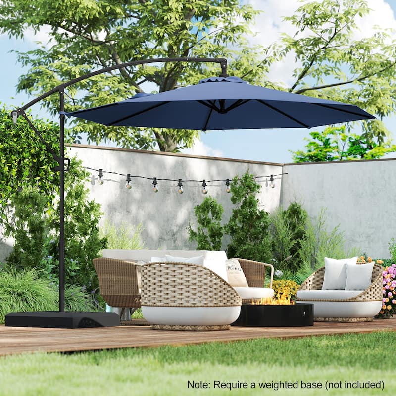 Gymax 10 FT Patio Offset Umbrella w/ X-shaped Base Infinite Tile &