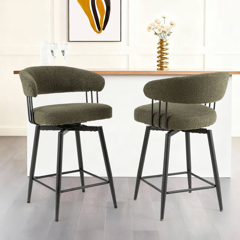 Glitzhome Set of 2 or 4 Modern Fabric/ PU Swivel Counter or Bar Stool with Metal Legs - Set of 2 - Fabric Hunter Green - Counter Height