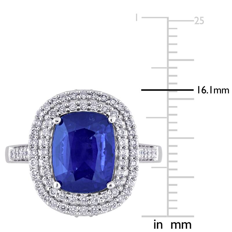 Miadora 3 7/8ct TGW Cushion Blue Sapphire and 1ct TDW Diamond Halo Cocktail Ring in 14k White Gold