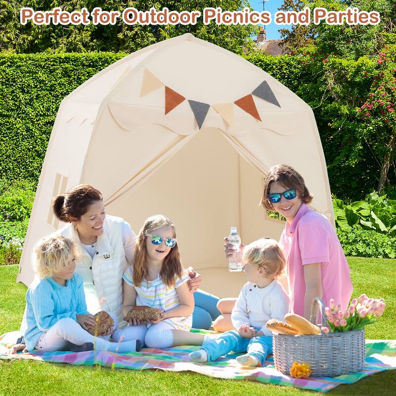 Gymax Kids Play Tent w/Flags and Globe String Lights for 3-12 Years - See Details