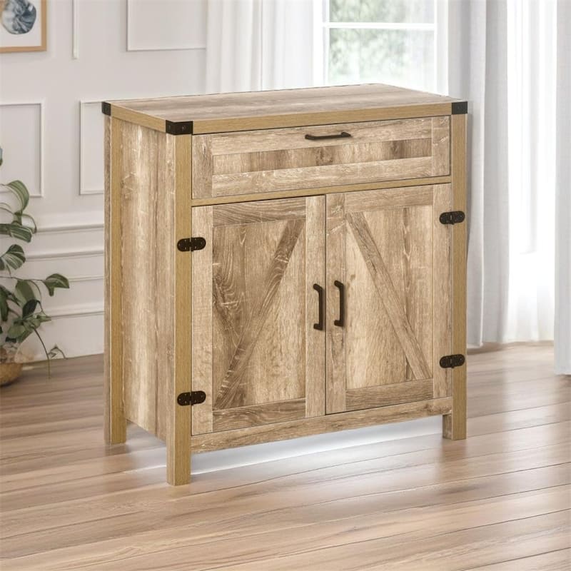 Wooden Buffet Cabinet with Drawer and Adjustable Shelf - N/A - Oak
