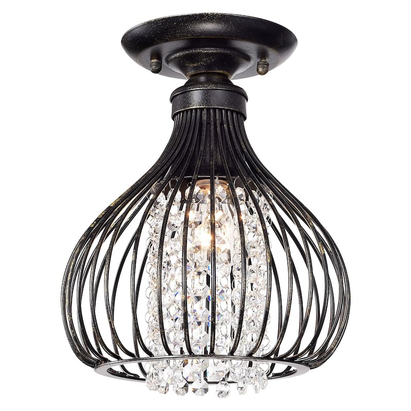 Antique Bronze 1-Light Metal Bell Shade Semi Flush Mount - Antique Bronze