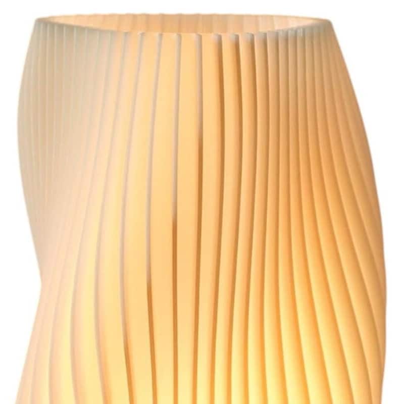HomeRoots 9" Beige And Natural Wavy Geometric Battery Operated Table Lamp - 5.12 in. x 9.45 in. x 5.12 in.