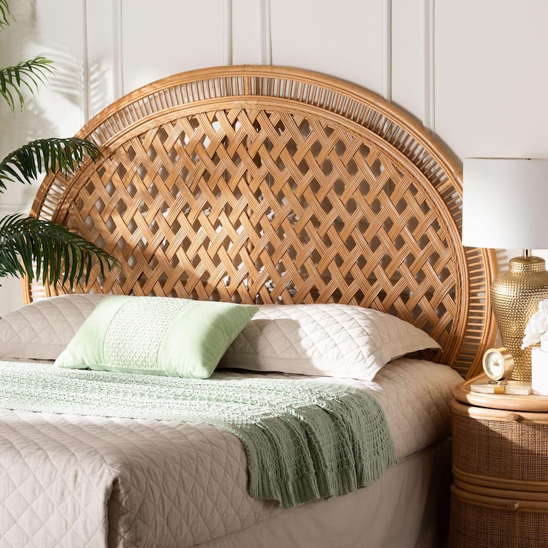 Isabel Rattan Headboard - Handwoven Wicker with Diamond Weave Pattern, Light Honey, Lightweight Coastal Bedroom Décor, Queen