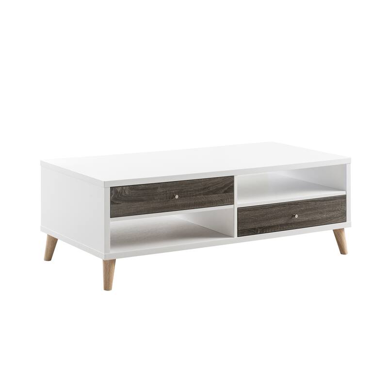 Bago Mid-Century Modern White 47-inch 2-Shelf Coffee Table by Furniture of America