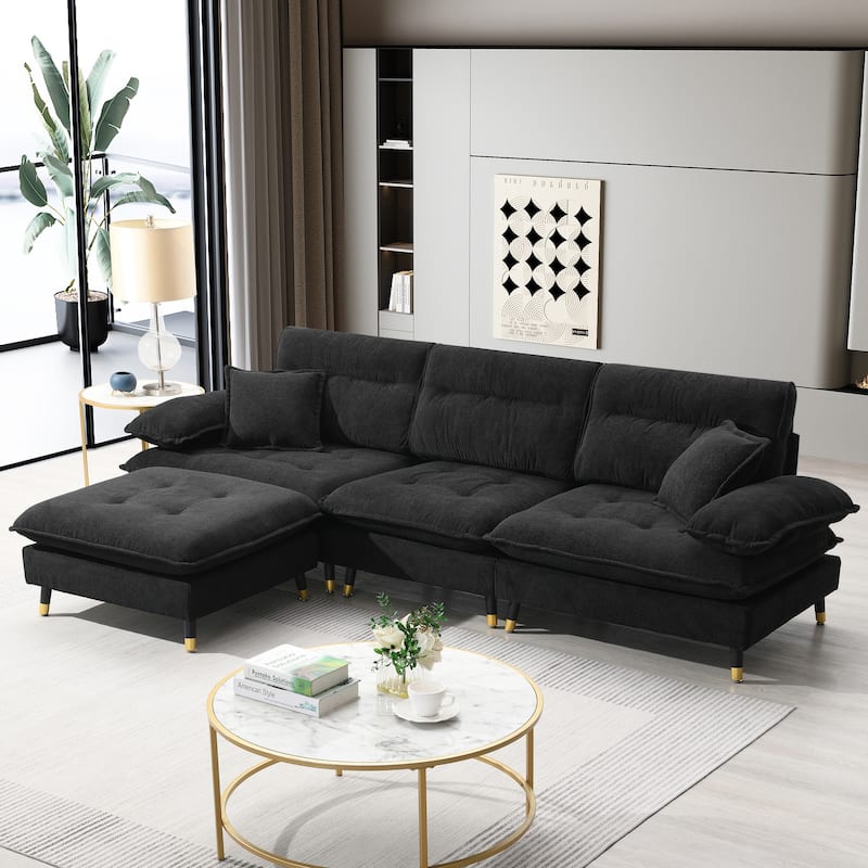 Black 106" L-Shaped 4-Seater Convertible Sofa - Black