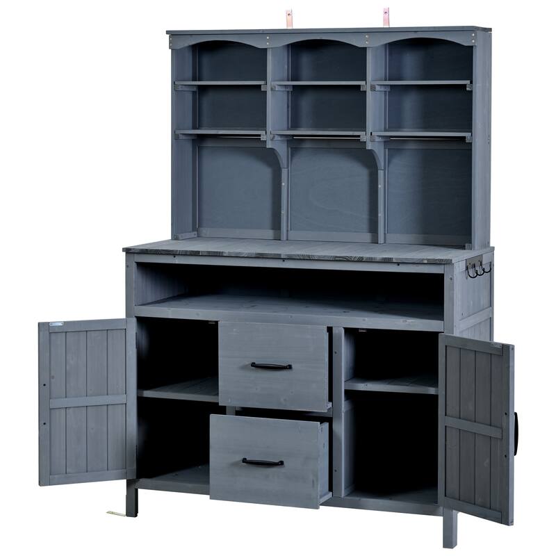 Roomfitters Outdoor Garden Potting Bench with Storage Hutch, Potting Table with Drawers and Cabinets, Shelves