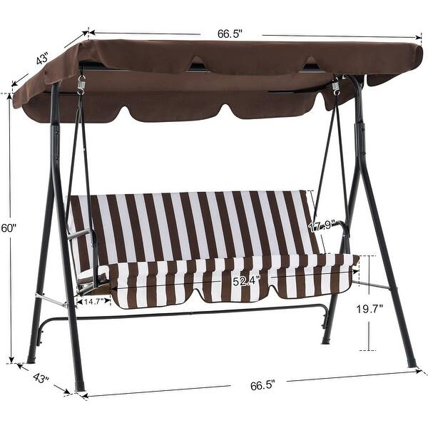 dimension image slide 1 of 3, MCombo 3-Person Outdoor Porch Canopy Swing Patio Hanging Swing with Steel Stand, UV Protection Convertible Canopy, 4008