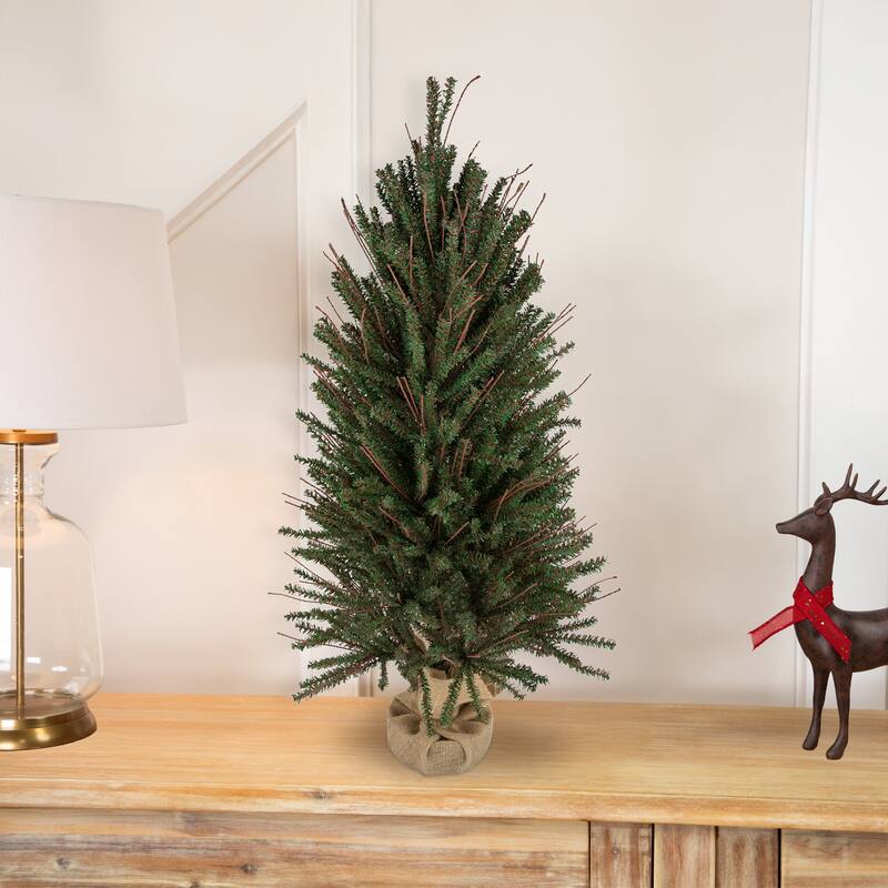 3' Green Brown Medium Warsaw Twig Artificial Christmas Tree - Unlit - 3 Foot