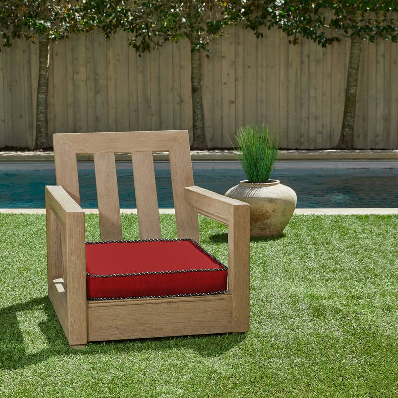 Sorra Home Sunbrella Indoor/Outdoor Braided Cord Cushion - 19 x 19 x 3 inches - Canvas Jockey Red