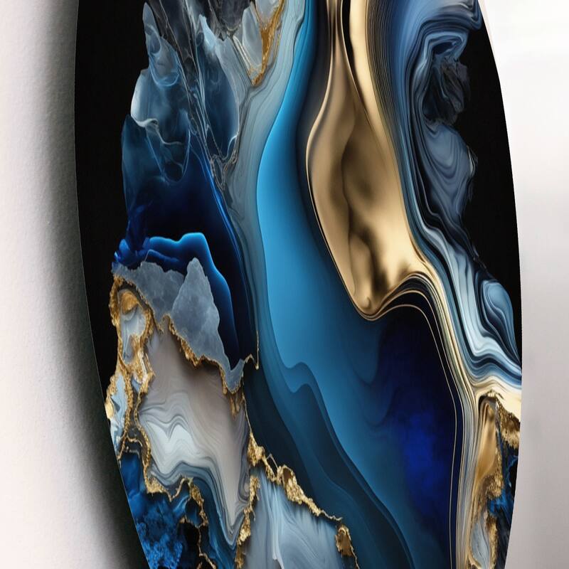 Designart 'Abstract Geode Marble Blue II' Modern Metal Round Wall Art
