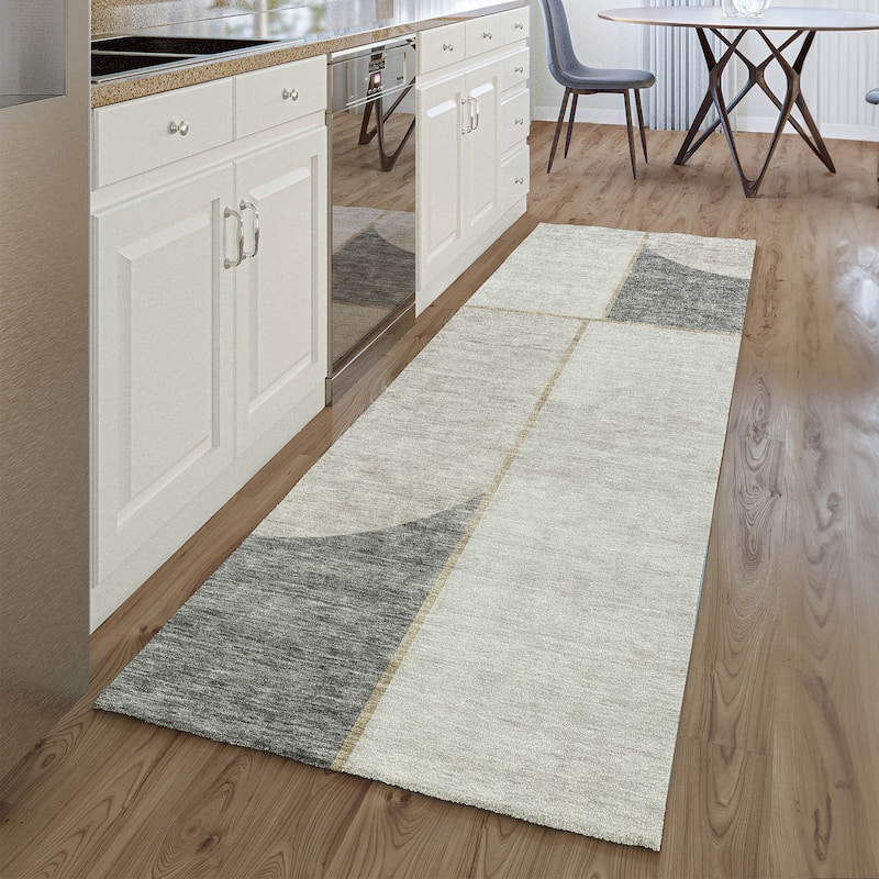 Premium Washable Super Soft Contemporary Deco Mayfield Rug - Taupe - 2' 3" x 7' 6" - Runner